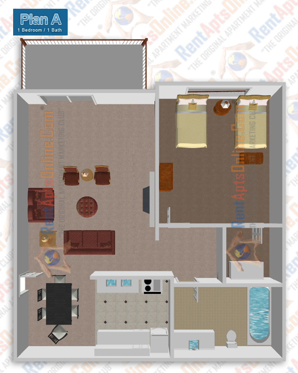 This image is the visual 3D representation of 'Merlot' in Casa Tiempo Apartments.