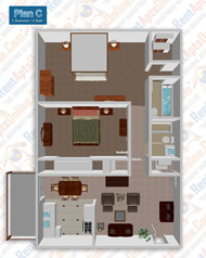 This image is the visual 3D representation of Sangria in Casa Tiempo Apartments.